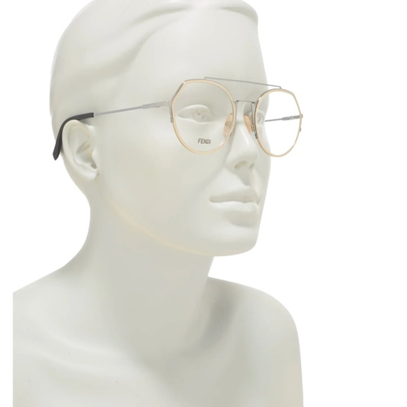 FENDI Oversized Designer EYEGLASSES FRAMES round black women  FENDI 52mm Round Optical Frames